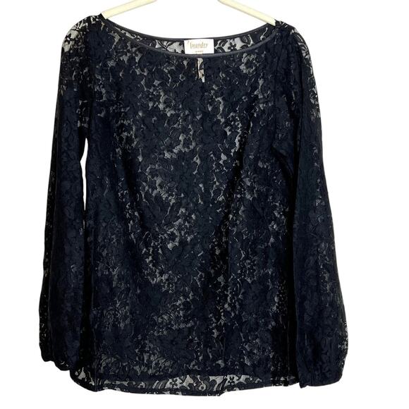 Laundry by Shelli Segal Womens Lace Top Size Small Black Sheer Whimsigoth Fairy - Picture 1 of 5